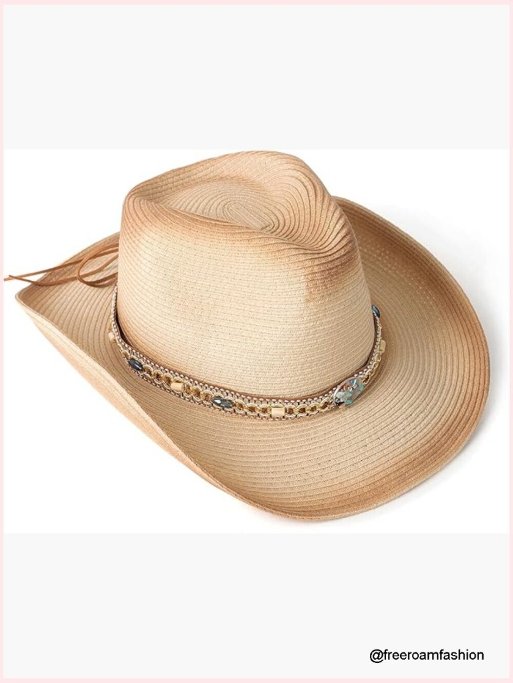 Straw Cowboy Hat Wide Brim with Belt Buckle